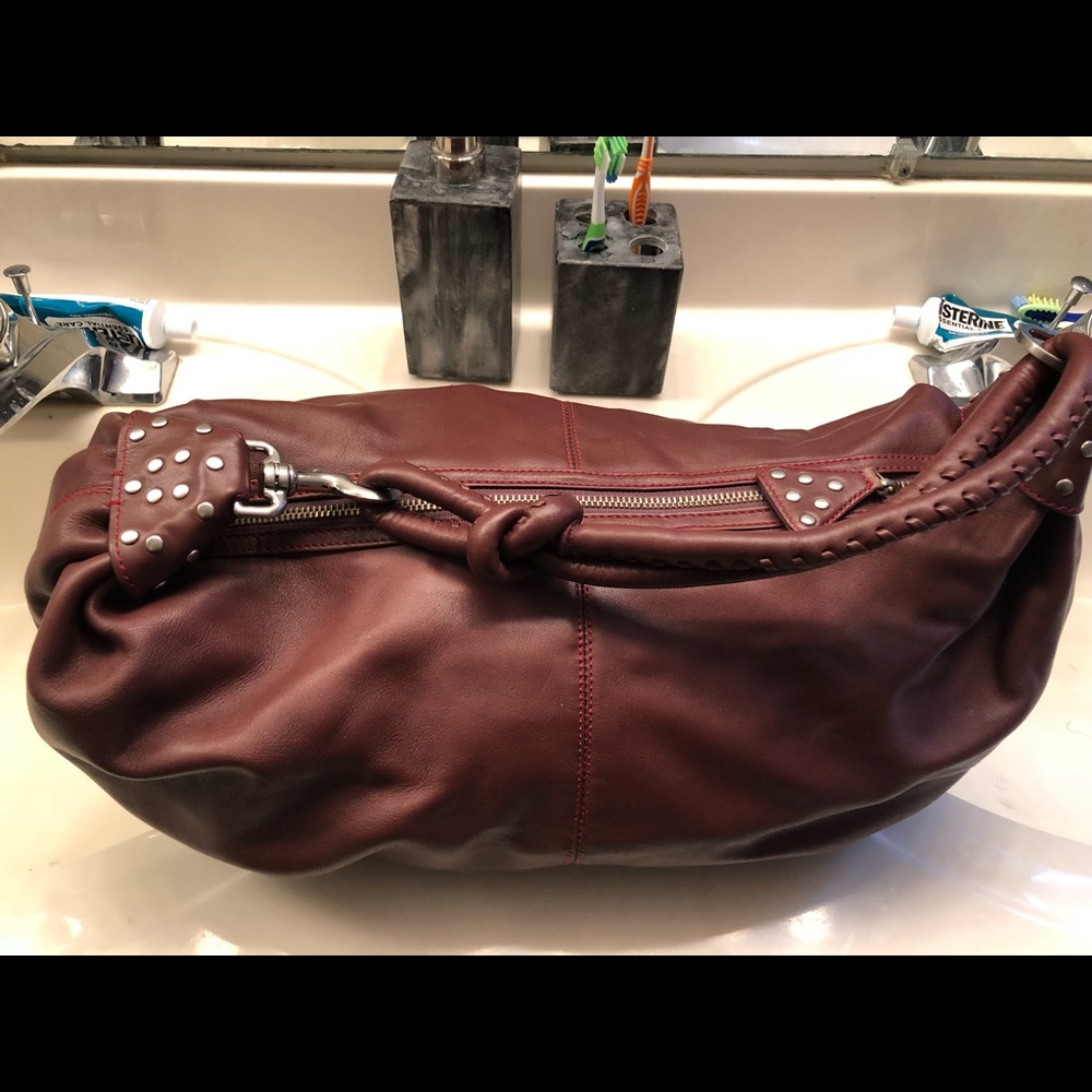 Red Leather Studded Hobo